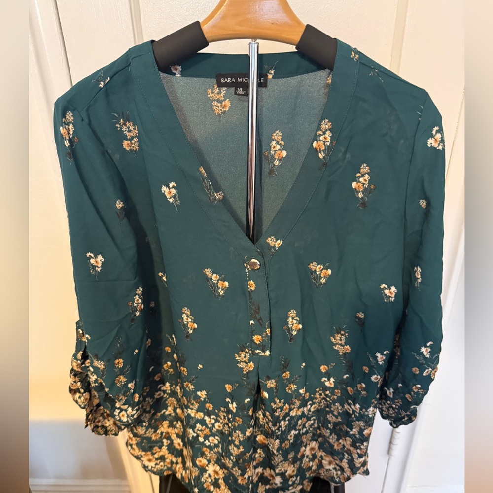 Sara Michelle Teal Floral Blouse